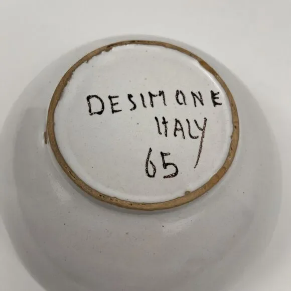 Desimone Italy Pottery Bowl Vintage MCM Hand Painted Cow Art 6.25 Inch - Picture 8 of 11